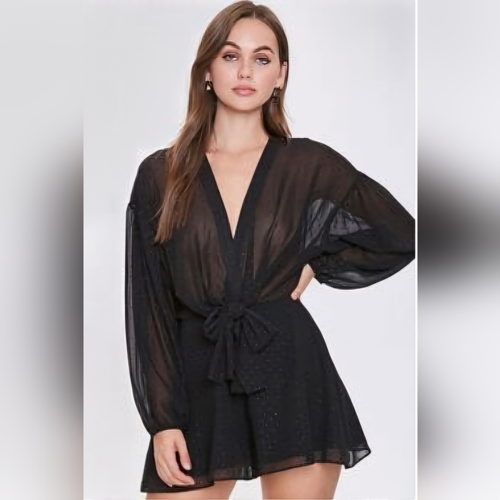 FOREVER 21 Embellished Chiffon Romper Black Small